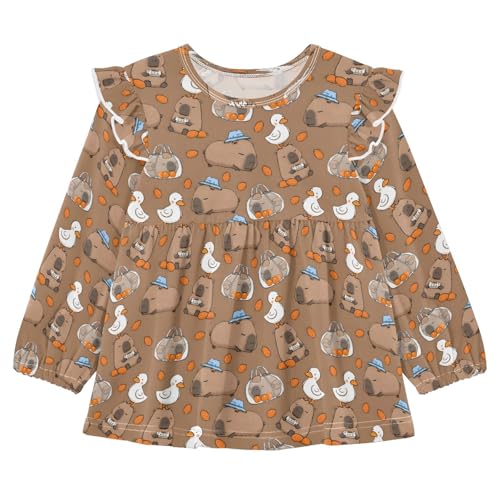 Capybara Duck Carrot S Girls Shirts Cotton Long Sleeve Ruffle Toddler Tee Tops