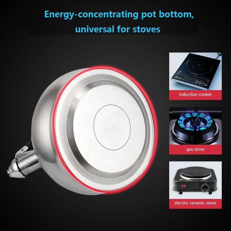 Miniatura 5 de Hervidor de té de acero inoxidable, hervidor silbante con mango ergonómico, agua caliente rápida de hervir, adecuada para hervir agua y té en la