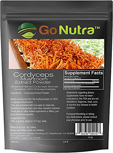 Cordyceps Mushroom Powder | Cordyceps Extract 30% Polysaccharides Non-GMO Pure Cordycep Powder 4 oz. (113 Grams)