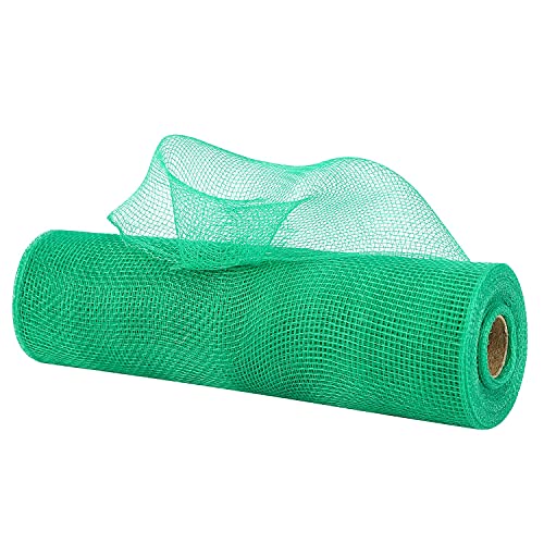 MEEDEE Green Deco Mesh Christmas Green Mesh Ribbon Green Poly Burlap Mesh 10 Inches Green Burlap Mesh Ribbon for Christmas Tree Ribbon Garland Gift Wrapping Swags Wreath Bows Decorating (30 Feet)