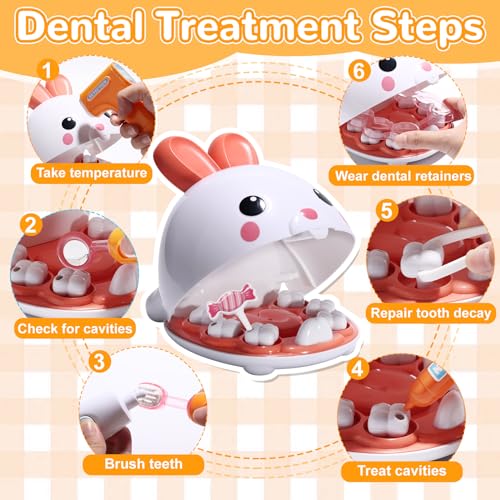 Crelloci Dentist Kit Pretend Play Set, 31PCS Teeth Dental Tools Medical Accessories, Pet Doctor Role Play Toys Playset, Educational Gift for Kids Toddlers Girls Ages 3+