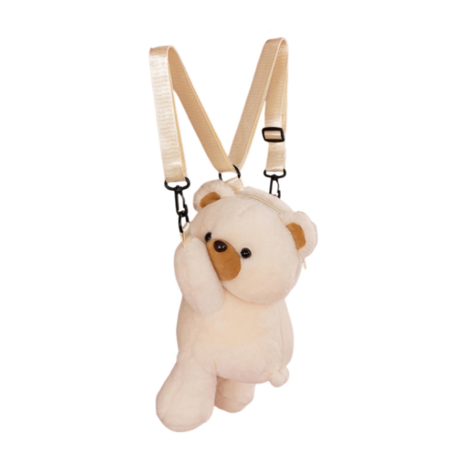 Plush Bear Backpack Lovely Casual with Adjustable Strap Travel Backpack Beige-image-18