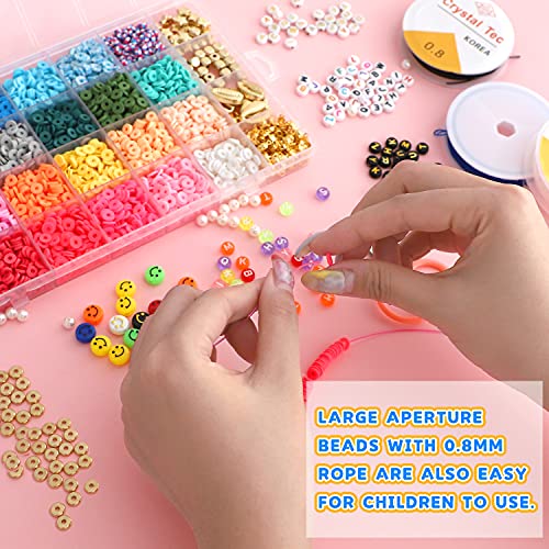 image for KAMJUNTAR 6000PCS Clay Beads for Bracelets Making Kit,24 Colors Flat H