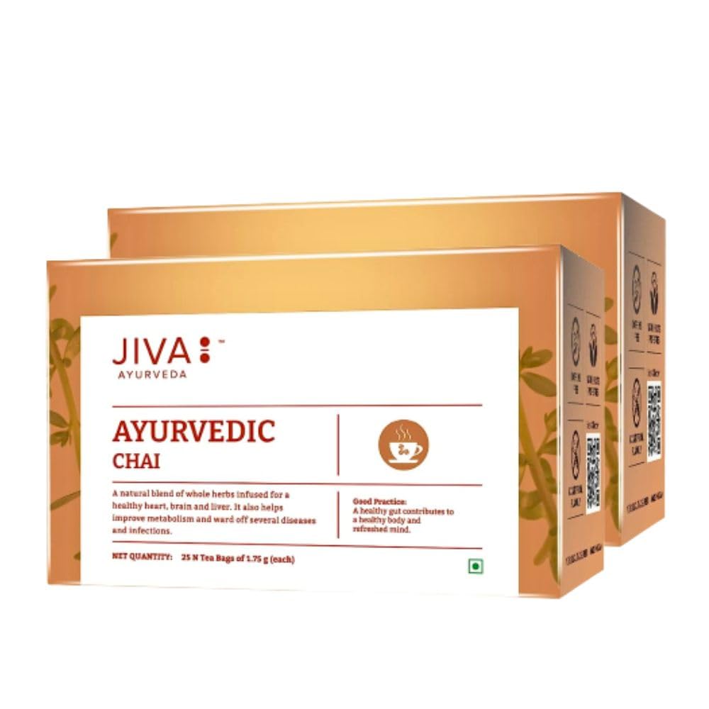 Jiva Ayurvedic Chai- 25 Tea Bags | Caffeine-Free Tea For Healthy Heart, Brain, and Liver | Boosts Immunity, Lowers Cholesterol & Improves Digestion | No Artificial Flavour (Pack Of 2) (B0BNSYRRLZ) Amazon Price History, Amazon Price Tracker