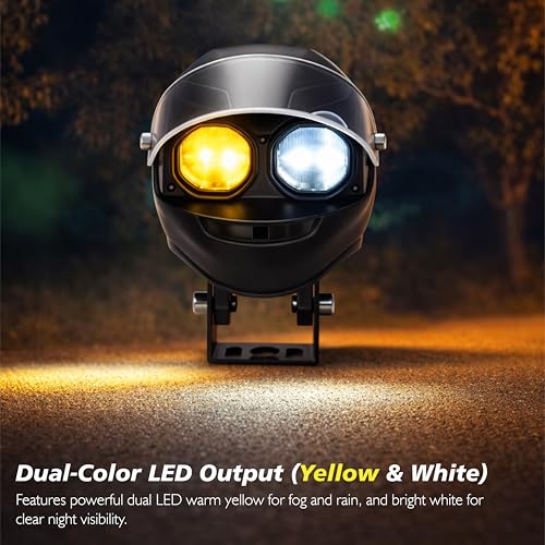 Image of OBEROI'S TRADERS Universal Motorcycle LED Fog Light Helmet Design | Dual Color White & Yellow | High /Low Beam | Waterproof Auxiliary Lamp for Bike & Scooter (Pack of 2)