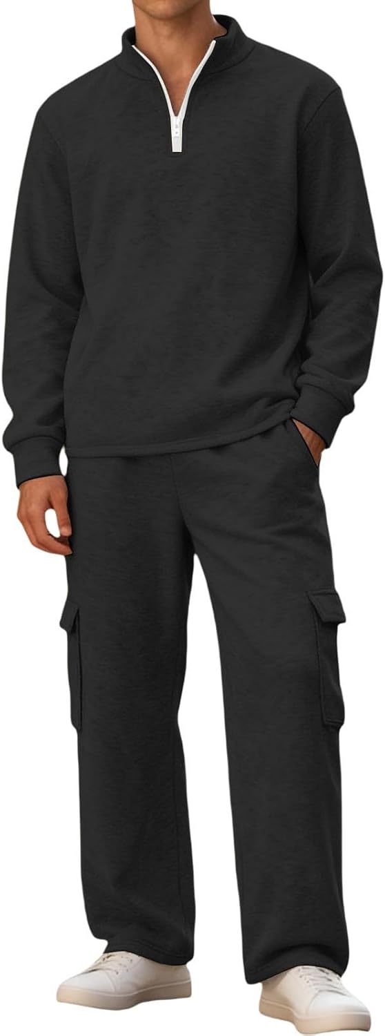 Godalithic Men Sweatsuits Sets Casual Activewear Track Suits 2 Piece Set Quarter Zip Pullover and Sweatpants Jogging Suits