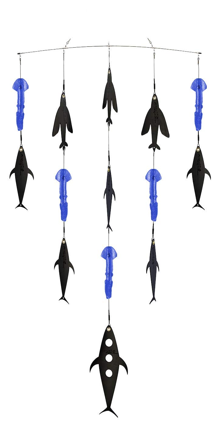 Fish Razr FR912 Premium Spreader Bars with FlapZ and Squid | Offshore Saltwater & Topwater Flash Fishing Lure, Bait, Teaser, 36" Blue