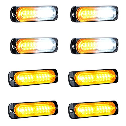 (10-LED, 4X White Amber and 4X Amber) Universal Super Bright Car Truck Warning Hazard Caution Emergency Construction Beacon Flash Strobe Light Bar