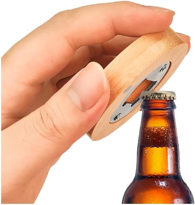 20 Pack 2 in 1 Sublimation Blank Bamboo Bottle Opener+ Refrigerator Magnet,Round Wooden Stainless Steel Table Opener Mug Cup Coasters,DIY Heat Transfer Print Beer Openers for Kitchen,Bar,Restaurant