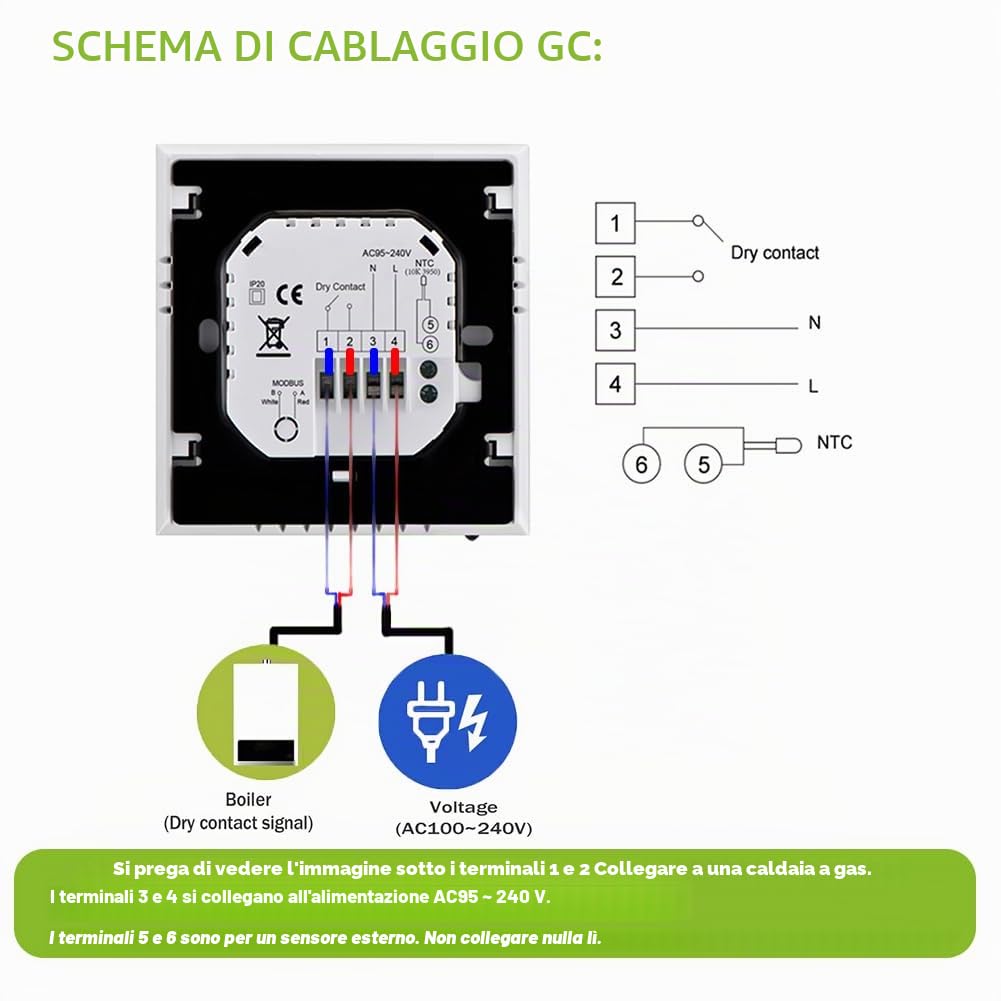 Termostato WiFi contatto secco caldaie gas acqua riscaldamento 5A | Controlador programable 95-240V con contacto seco compatible Alexa & Google Home