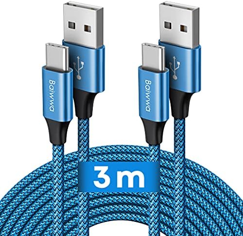 Baiwwa [0.3m, 2-Pack] Short USB C Cable, USB-A to USB-C Fast Charging Braided Phone Charger Lead Compatible With Samsung Galaxy S20 S21 S10 S9 Plus Ultra S10e, A71 A70 A20e A52 A21s A40 A41-Black