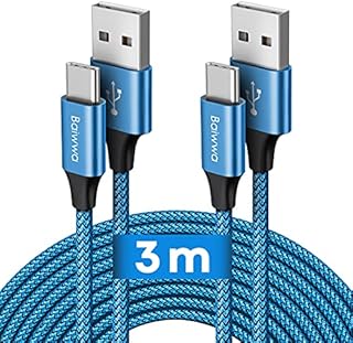 Baiwwa [0.3m, 2-Pack] Short USB C Cable, USB-A to USB-C Fast Charging Braided Phone Charger Lead Compatible With Samsung Galaxy S20 S21 S10 S9 Plus Ultra S10e, A71 A70 A20e A52 A21s A40 A41-Black