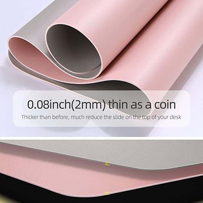 Image of Aropana Vegan Leather Laptop Table Mat, Extended Mouse Pad, Computer Table Mat, Reversible Laptop Pad for Desk, Dual Side Waterproof Edge-Stitched Upgraded (23.6 inchx13.8 inchinch, Pink /Silver)