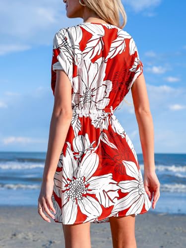 Image of CUPSHE Women's Swimsuit Coverup Casual V Neck Beach Dress Short Sleeve Elastic Waist Swimwear Cover Ups 2026 Beachwear