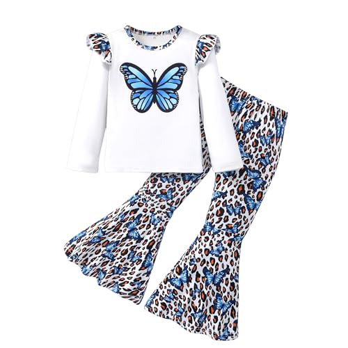 Image of Girl 2pcs set with ruffle sleeves top flared pants spring summer short sleeves 4-12Y
