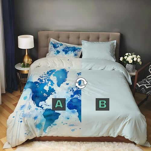Housse de couette 220x240cm microfibre avec zip pour lit double bleu