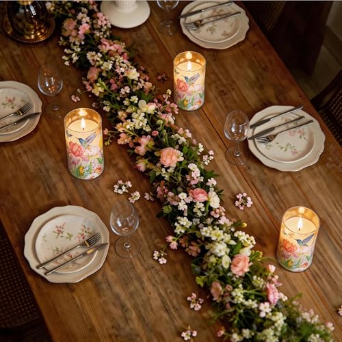 Image of LUSHARBOR Flameless Candles with Remote, Battery Operated Glass Candles Hummingbird Flickering LED Electric Pillar Candles Real Wax Floral Christmas Decor Set of 3