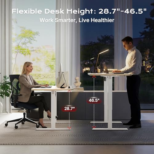 Image of Huuger Electric Standing Desk with Power Outlets and USB-C Port, 55 X 24 Inch Height Adjustable Desk, Sit Stand Desk for Home Office, Computer & Gaming Desk with 4 Presets, Stable Steel Frame, Marple