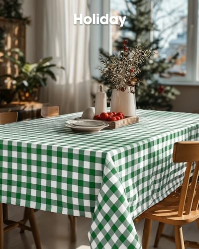 Image of Pureegg Plastic Table Cloth Disposable 8 Pack, 54 x 108 Inch Table Cloths, Easter Party, Picnic, Wedding, Decorative Tablecloths, Rectangle, Baby Blue Plastic Cover, Leakproof & Sturdy, Green Plaid