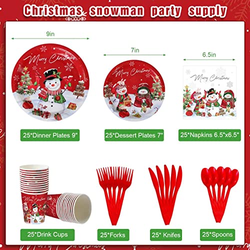 Christmas Snowman Party Supplies, Christmas Snowman Plates And Napkins Set, Disposable Paper Plates Napkins Cups Knives Spoons Forks For Merry Christmas Winter Holiday Party Decorations, Serve 25 #TOP1