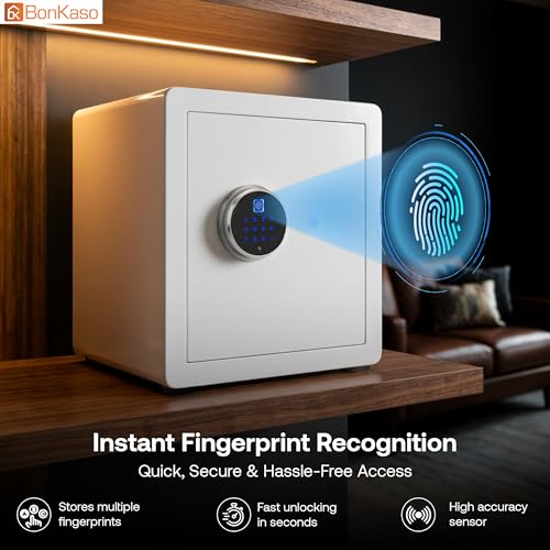 Image of BonKaso 51L Smart Security Safe | Fingerprint PIN Key Access | Adjustable Shelves | Heavy-Duty Metal | Built-in Alarm | Large Capacity Home Office Safe