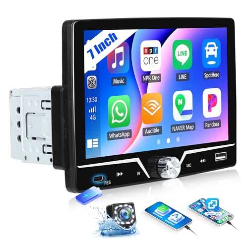 CAMECHO 1 Din Carplay Bluetooth Radio 7 Pouces avec Commandes au Volant et FM