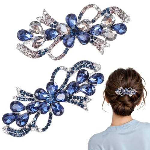 JIEYAO 2Pcs Flower Luxury Jewelry Design Hairpin, Rhinestone Hair Clips
