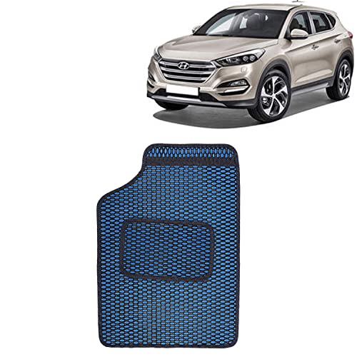Image of Kingsway Dotted Design Car Floor Foot Mats Universal Fit for Hyundai Tucson, Model Year : 2015-2019, Water and Dustproof, Color Blue, Set of 5 Pieces