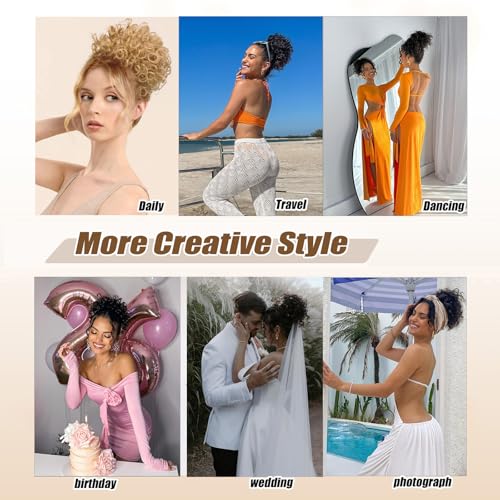 Messy Bun Hair Piece for Women Elastic Drawstring Short Curly Ponytail Extension High Temperature Synthetic Loose Wave Curly Hair Buns for Women Daily Party Use (Black) - Image 5