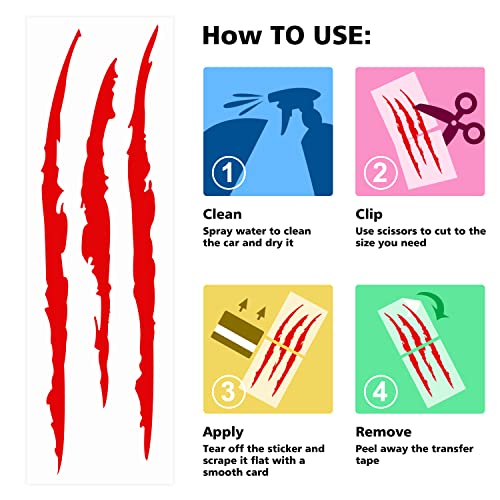 Ouzorp Claw Marks Headlight Decal, Car Sticker-Universal for Most Vehicle (red)