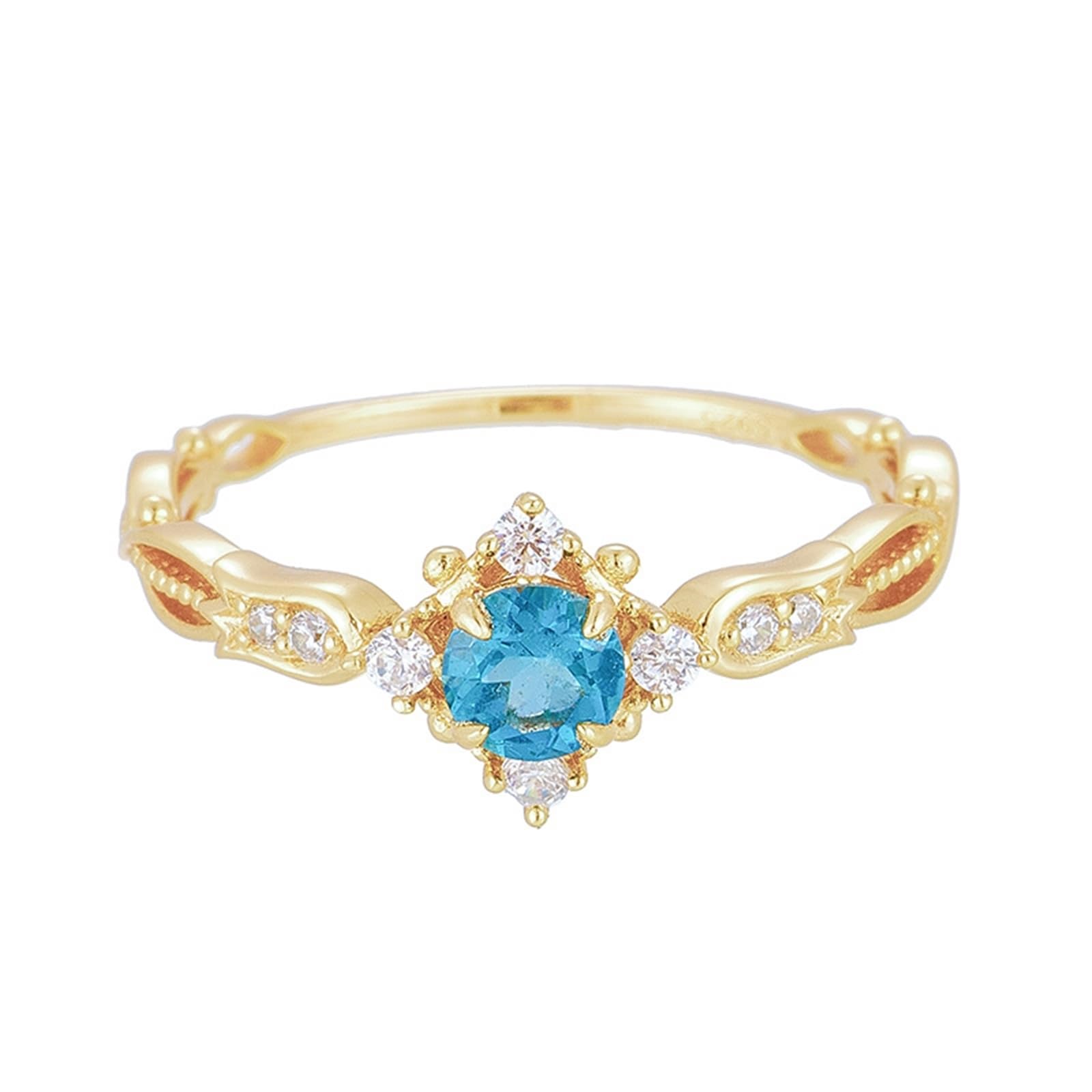 Anillo de boda de oro amarillo de 9 K/14 K/18 K con topacio azul, anillos retro para parejas