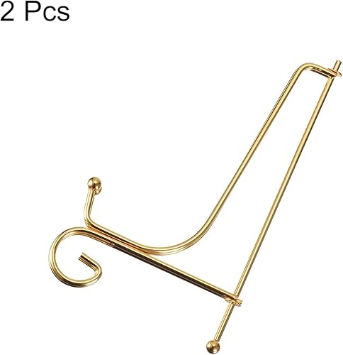 Miniatura 3 de uxcell Soporte de placa para exhibición, 5 pulgadas, 2 piezas, soporte decorativo de hierro, caballete de metal, soporte de exhibición plegable para