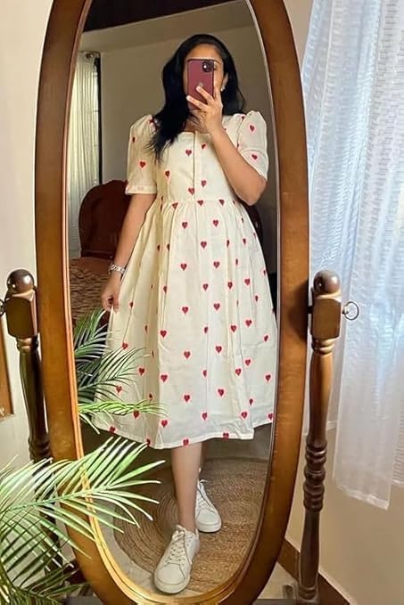 Image of Women's Pure Cotton Maxi Midi Dress Western Dress for Women Elegant Floral Printed Long Dresses | Soft & Breathable Fabric | Casual Trending Dress