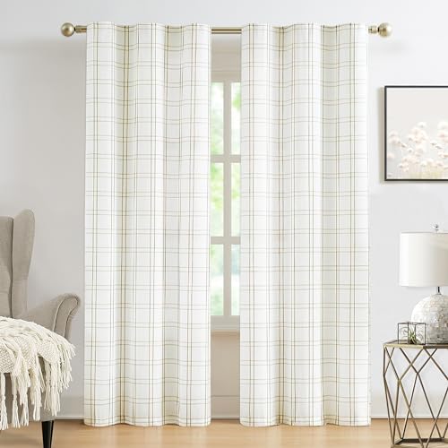 Amzdecor Plaid Window Treatment Set,Light Filtering Curtain Woven Lines Pattern Drapes For Living Room And Bedroom, Semi Sheer Rod Pocket Modern Farmhouse Style 2 Panels 40"X63",Liene&White. thumb #1
