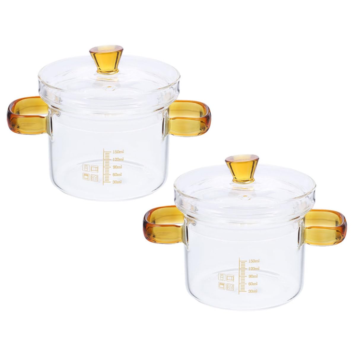 Soupière en verre double poignée et couvercle : bol de cuisine multifonctionnel 150ml lot de 2