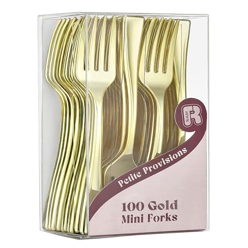 100 Pack Gold Mini Forks – 4 Inch Gold Dessert Forks – Heavy duty Mini Forks For Appetizers, Tastings, Cocktails, Dessert Cups, BPA Free Small Gold Forks – Packaging May Vary