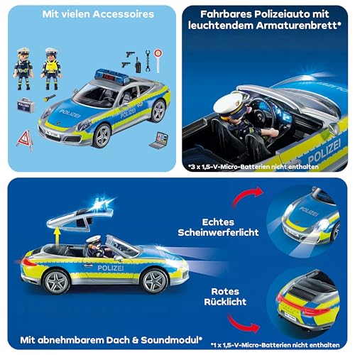 PLAYMOBIL | Cars | Porsche 911 Carrera 4S | Polizei mit Polizei-Licht und Sound | Empfohlen ab 4 Jahren | 70067 – Ansicht 5