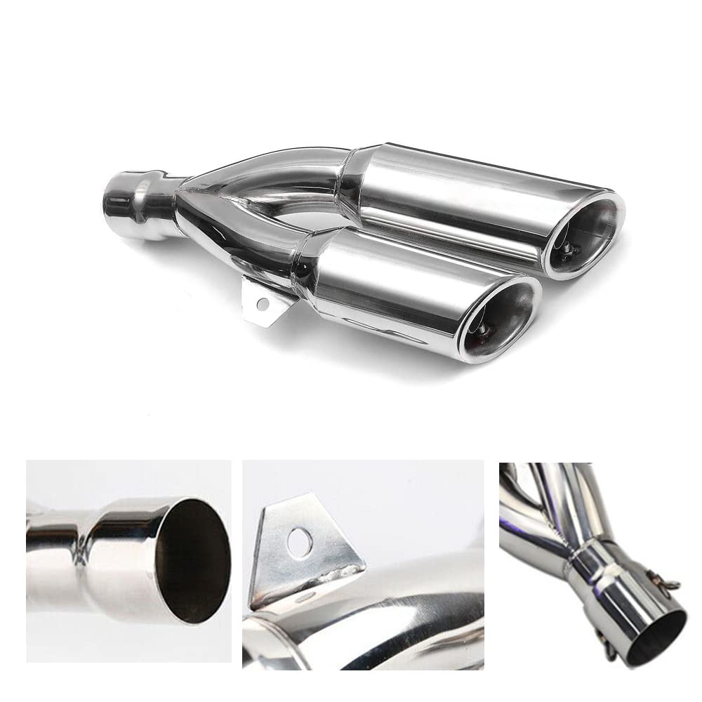 Riloer Silenziatore Di Scarico Moto Doppia Uscita Diametro 51mm Kit Tubo Di Scarico Con Punta In Acciaio Inossidabile Per Gy6-125 Gy6-150 Niaja 250 Cb400 Cbf500 Er-6n Z1000 Yzf-R1