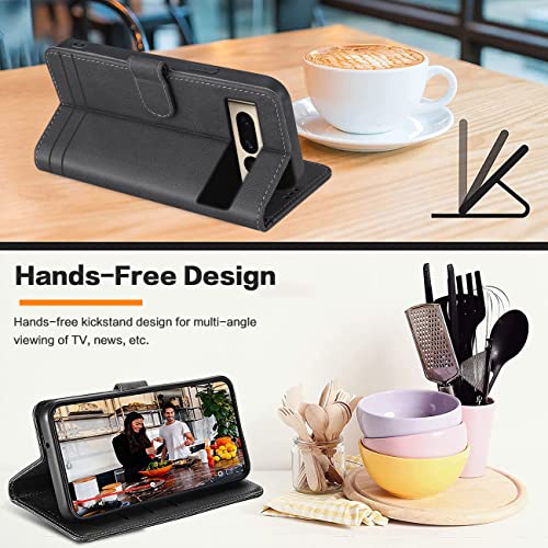GoodcAcy for Google Pixel 8a Case Leather Wallet Book Flip Folio Stand View Magnetic Closure with Card Slots Cover Case Compatible with Google Pixel 8a (Black) - Image 2