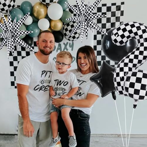 Image of TONIFUL 2nd Birthday Balloons Kit 40 Inch Checkered Number 2 Foil Balloon