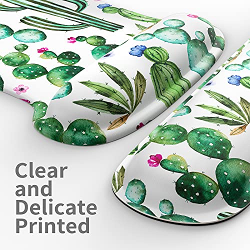 Wrist Rest Support Ergonomic Gel Mouse Pad & Memory Foam Keyboard Set Non-Slip Rubber PU Base Easy Typing and Relieve Wrist Pain Mouse Mat for Computer Office - Watercolor Cactus