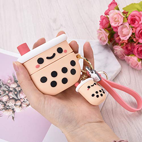 Cute Airpod Pro 2 Case With Boba Keychain Girly Pink Milk Tea Design Compatible With Airpods Pro 2Nd Generation 2022 Case For Women And Girls #TOP6
