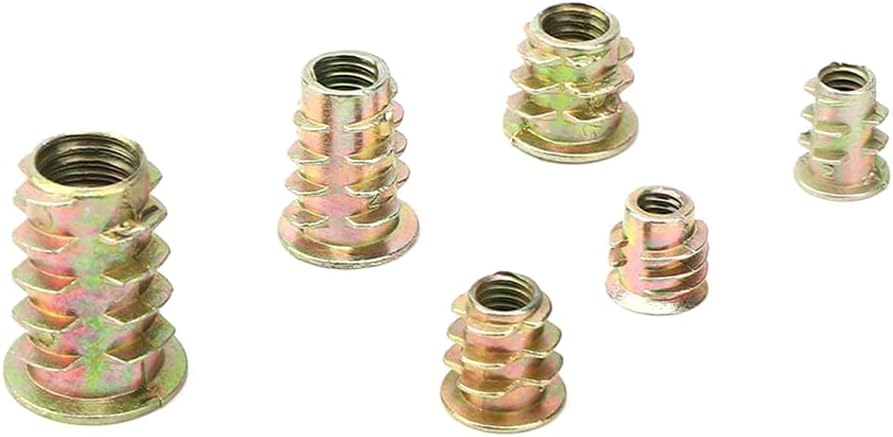 165Pcs carbon steel Threaded Inserts Nuts M4/M5/M6/M8 Fixing Wood Furniture Screw Inserts Bolt Fastener Screw Inserts Assortment - (Color: yellow (may vary))
