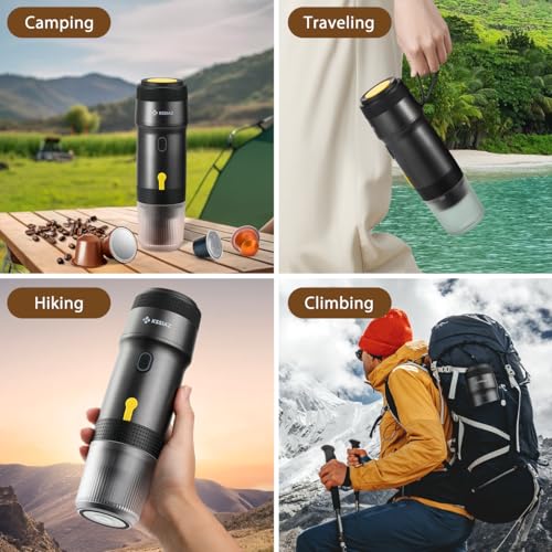 Kssiaz Cafetera Espresso Portátil, Máquina de Café Eléctrica con Autocalentamiento, USB y Cargador de Coche, Mini Cafetera con Cápsula NS y Café Molido para Camping, Senderismo, Oficina, Negro - imagen 7