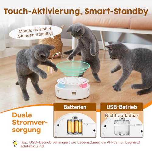 Potaroma 3-in-1 Katzenspielzeug mit Feder, Schmetterling und Ballbahn – Ansicht 6