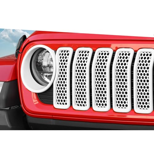 Image of 9PCS Headlight Cover & Front Grill Mesh Inserts Compatible with Jeep Wrangler JL JLU 2024-2025, NOT FIT JL Sport /Sport S (White)