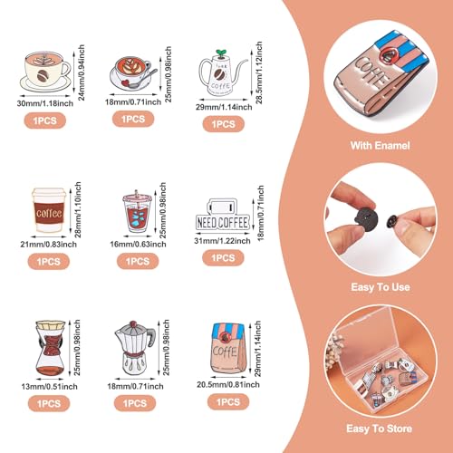 Image of 9Pcs Coffee Theme Enamel Pins Coffee Mug Pot Drink Cup Brooch Badges Cute Drink Lapel Badges for Backpacks Bags Hats Clothing Decorative Supplies