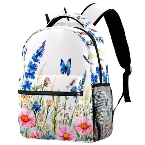 Sac à dos d'école bleu et rose au motif floral artistique pour ados