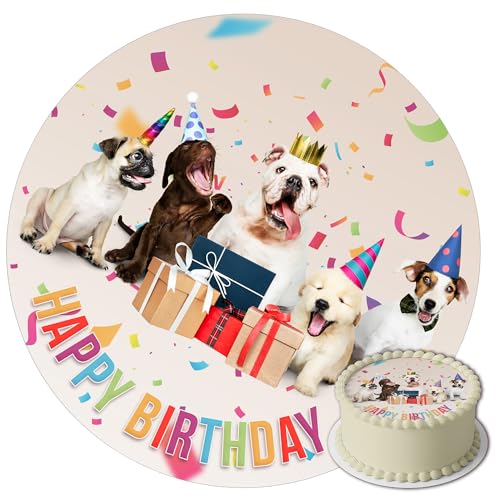 J&M DECO Decorazioni per Torte di Compleanno Cani - Decorazione Commestibile - Carta Commestibile per Torte di Compleanno - Decorazione per Torte Rotonde da 20 cm - Decorazioni per Torte