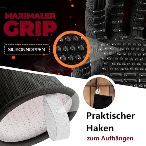 Unisex Aramid Backofenhandschuhe Grillhandschuhe Hitzebeständig bis 800 °C | Ofenhandschuhe Kochhandschuhe | feuerfest rutschfest | Blau S/M